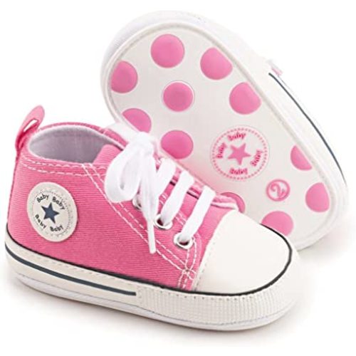 Baby Boy Girls Sneakers Canvas Shoes High Top Sports Soft Anti Slip Soles Newborn First Walker Fashionable Denim Shoes