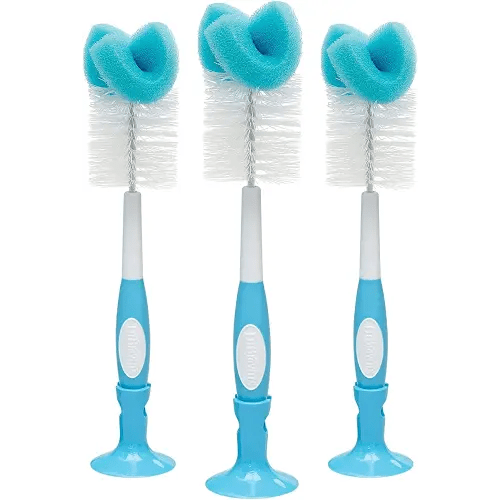Dr. Brown's Baby Bottle Cleaning Brush with Sponge and Scrubber - Blue - 3-Pack