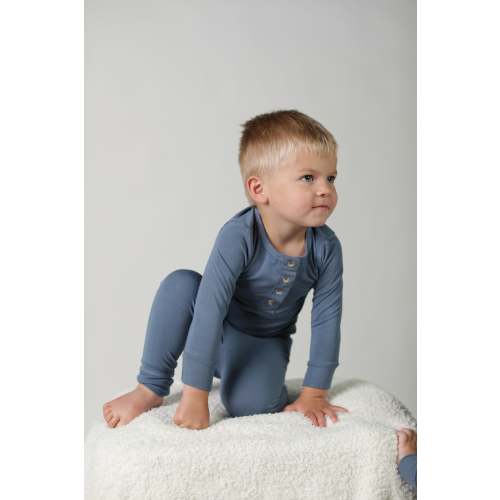 GOLDIE || BABY LONG SLEEVE HENLEY TOP AND BOTTOM SET - FLINT STONE