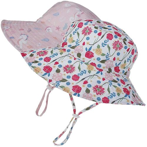 MaxNova Baby Sun Hat Toddler Summer UPF 50+ Baby Girl Bucket Hat Wide Brim Beach Hats for Baby Boys 0-7 Years 2pack