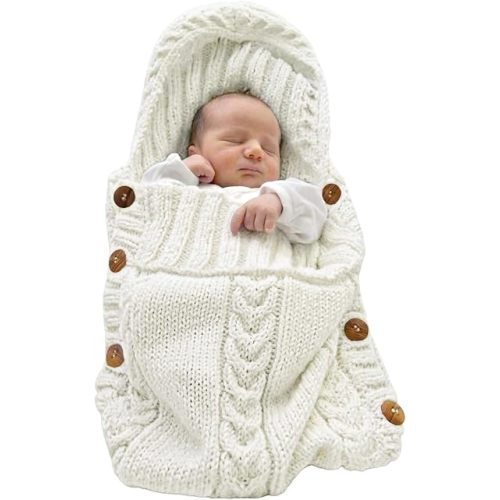 Newborn Baby Wrap Swaddle Blanket Knit Sleeping Bag Receiving Blankets Stroller Wrap for Baby Beige 0-6 Month