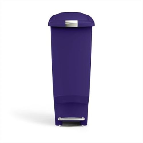 simplehuman Slim Step Can, 40L / 10.6 Gallon Space-Efficient Kitchen Trash Can, Studio Edition, Pet-Proof Slide Lock, 150,000-Step Pedal, Wheels, Indigo Plastic