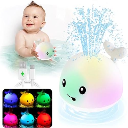 【2024 Upgraded】Baby Bath Toys, Whale Bath Toy Sprinkler, Light Up Bath Toys for Kids Ages 1-3, Toddler Baby Toys 6-12 12-18 Months Bathtub Fountain Spray Toy Baby Christmas Shower Birthday 1 2 3 Gifts