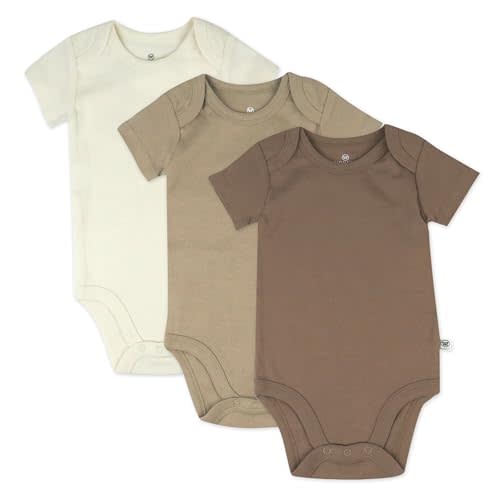HonestBaby 3-pack Short Sleeve Bodysuits One-piece 100% Organic Cotton for Infant Baby Boys, Girls, Unisex