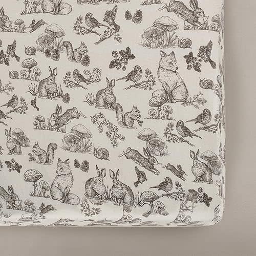 Oilo Crib Sheet, Breathable, Fitted, Organic Cotton Jersey, 300-Thread Count, Machine Washable, Fits Crib Mattresses and Toddler Beds (28" x 52" x 6"), Heirloom Organic Collection, Woodland Animals