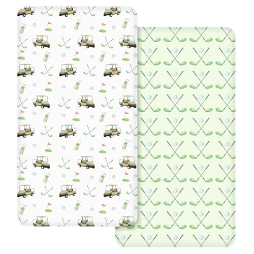 CroBlissful 2 Pack Golf Baby Crib Fitted Sheet 52'' x 28'' Sport Themed Stretchy Neutral Fitted Crib Mattress Sheet Golf Baby Bedding for Standard Mattress Gift Set