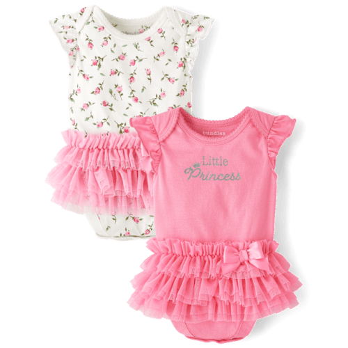 Baby Girls Little Princess Tutu Bodysuit 2-Pack - White