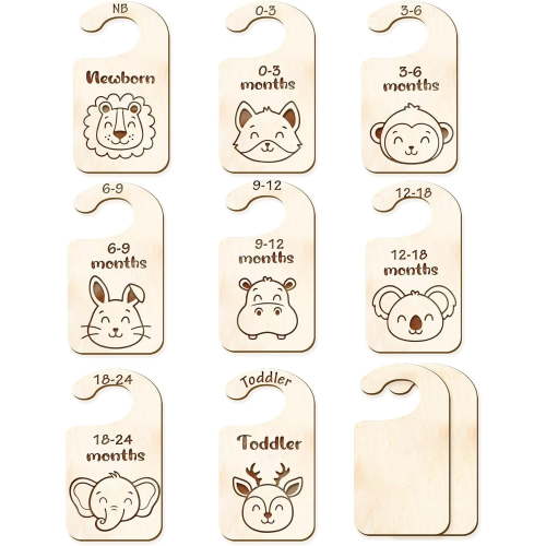 8Pcs Animals Wood Baby Wardrobe Dividers Nursery Decor from Newborn to 36 Month Hanger Seperaters Woodland Baby Closet Organizers Nursery Infant Wardrobe Hangers Divider for diy making