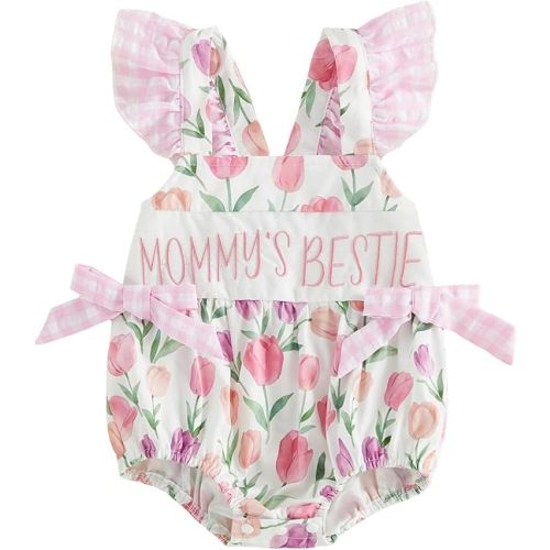 Bonangber Newborn Baby Girl Summer Clothes Flower Letters Print Fly Sleeve Bow Romper Infant Bodysuit Cute Daddys Girl Outfit