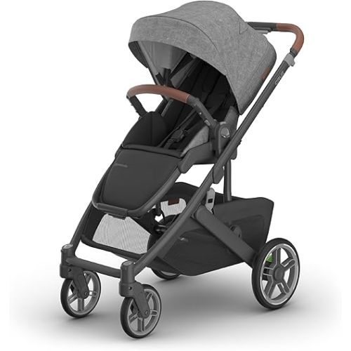 UPPAbaby Cruz V3 Stroller - from Birth + Car Seat Compatible - Full-Size, Reversible Seat - Infant Insert, Bug and Rain Shields Included - Greyson (Charcoal Mélange/Carbon Frame/Saddle Leather)