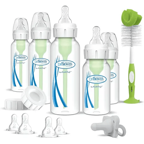 Dr. Brown's Anti-Colic Options+ Newborn Essentials Gift Set with 4oz and 8oz Baby Bottles, Baby Bottle Brush and HappyPaci