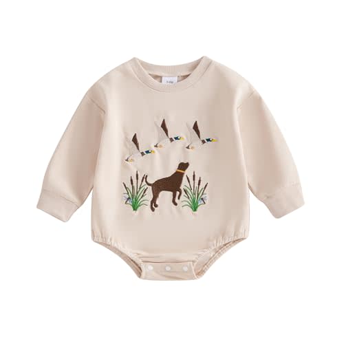 BULINGNA Newborn Baby Boy Duck Hunting Outfit Mallard Duck Bubble Romper Oversized Sweatshirt Onesie Fall Winter Clothes