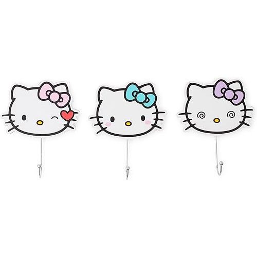 Silver Buffalo Sanrio Hello Kitty Pretty Bows Die-Cut Wall Hooks Coat Hanger Storage Rack Organizer | Ready to Hang Wall Mount Decor