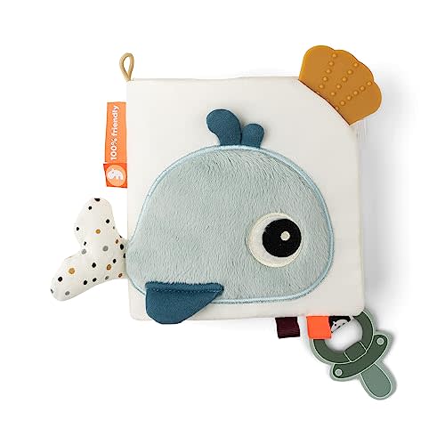 Done by Deer Sea Friends Activity Book - Durable Baby Book with Soft Seashell Teether, Crinkling Surfaces, Tactile Textures, and Toy Link for On-The-Go Entertainment.