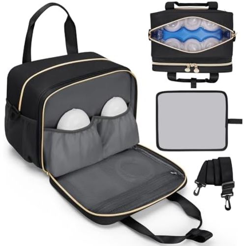 Wearable Breast Pump Bag, Breast Milk Cooler Bags with with Insulated Compartment & Waterproof Mat, Pumping Bag Compatible with Momcozy, Medela, Willow and Elvie Pumps, Black