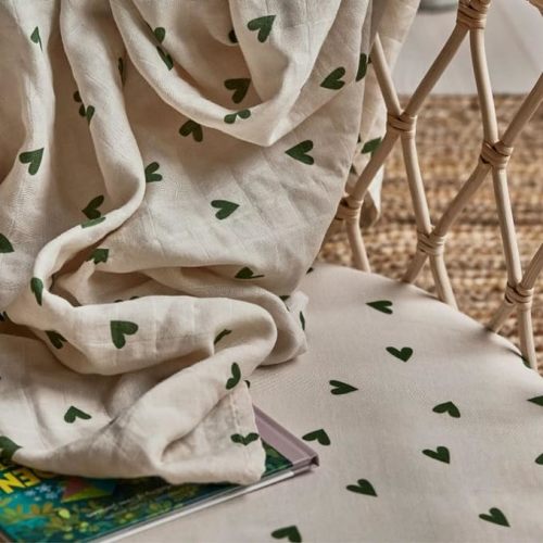 24 x 38 Mini Crib Sheets - Organic Cotton Muslin Fitted Crib Sheet Fitted for Pack and Play - Ultra-Soft and Breathable Crib Sheets for Boys and Girls (Green Hearts)