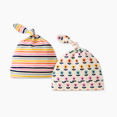 Hanna Andersson 2-Pack Baby Layette Top Knot Beanie in HannaSoft™ - Mini Tulips, 0-3 M