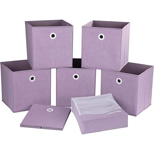 6 Purple Storage Cubes 10.5x10.5x11 with Mesh Bag Non-woven Fabric Lavender Lilac Light Purple Grommet