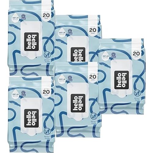 Hello Bello Premium Fragrance-Free Travel Size Baby Wipes, with Chamomile & Aloe Extracts for Sensitive Skin - 1 Resealable Pack : 20 Total Wipes (Pack of 5)