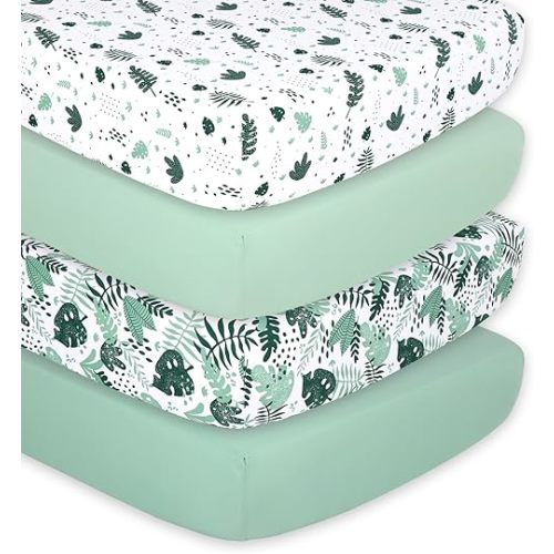 The Peanutshell 4-Pack Fitted Crib Sheet Set - Super Soft & Breathable Baby Girl or Boy Crib Sheets, Nursery Decor, Fit for Standard Mattress Cover - Green Botanical
