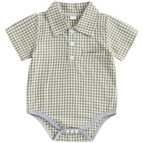 Karuedoo Newborn Baby Boy Clothes Gingham Plaid Short Sleeve Button Down Collared Shirt Romper Bodysuit Summer Outfit