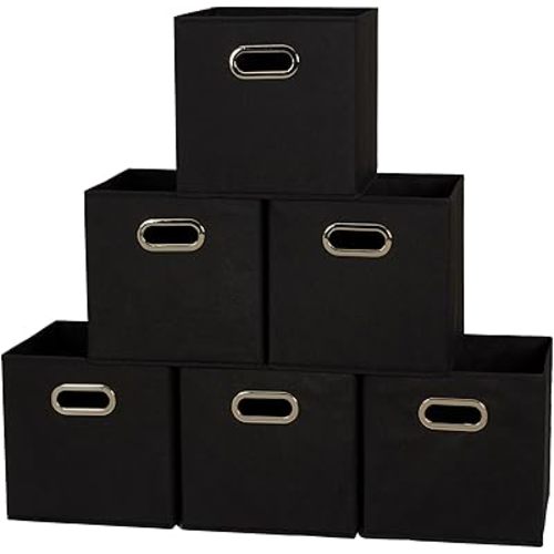 Household Essentials 80-1 Foldable Fabric Storage Bins | Set of 6 Cubby Cubes With Handles | Black