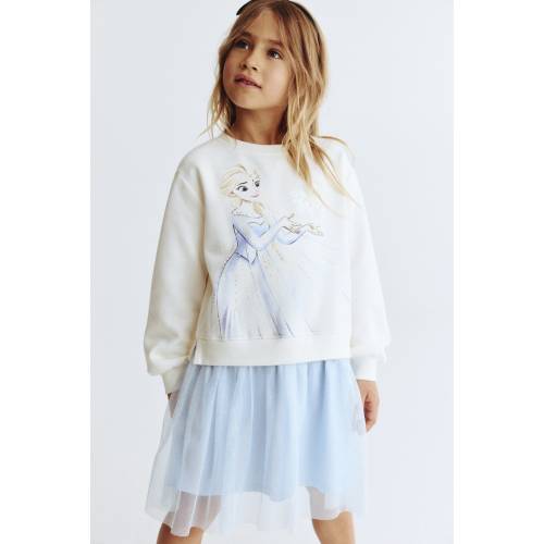 PRINTED SWEATSHIRT DRESS WITH TULLE SKIRT