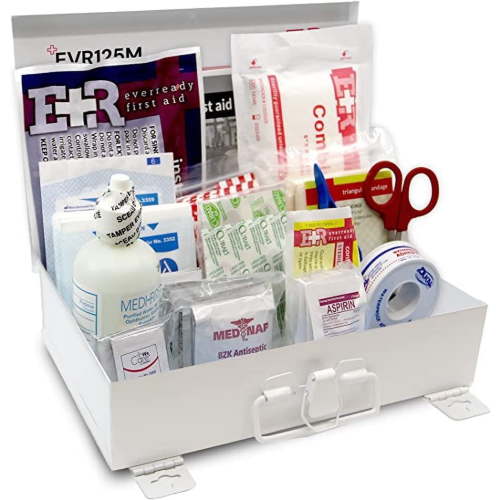 Ever Ready First Aid 107 Piece 25 Person First Aid Kit with Metal Case, OSHA Compliant