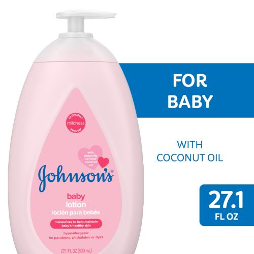 Johnson's Moisturizing Pink Baby Body Lotion with Coconut Oil, Suitable for the Whole Family 27.1 FL OZ