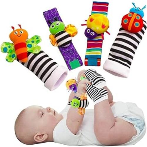 Sweet Anna - Rattle Socks - Foot Finder Toys - Baby Rattle Socks 0-6 Months, Infant Rattle Socks, Baby Wrist Rattles Socks, Perfect Baby Toys - Gift Set: 4 Count (Pack of 1)