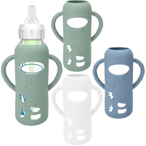 3 Pack Silicone Sleeves for Dr. Brown's Glass Baby Bottles - Drop Protection Baby Bottle Sleeves,Compatible with Dr. Brown's Newborn Glass Bottles,with Silicone Handles,8 oz