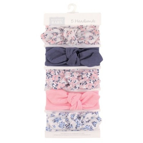 Hudson Baby Infant Girl Cotton Headbands 5pk, Classic Floral, 0-24 Months