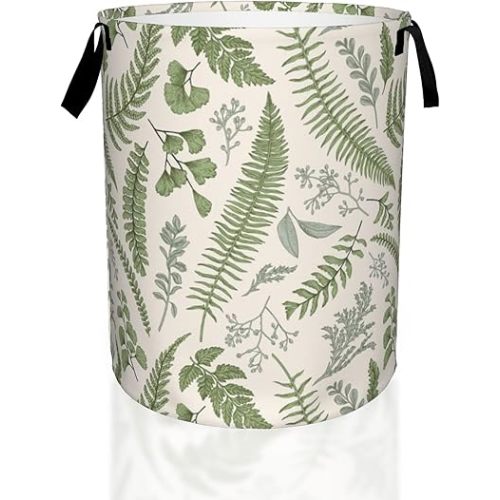 Vintage Leaves and Plants Botanical Laundry Basket,Waterproof Laundry Hamper,Collapsible Organizer Basket for Storage Bin Toy Bins, Dirty Clothes Laundry Basket for Living Room/Bathroom/Bedroom