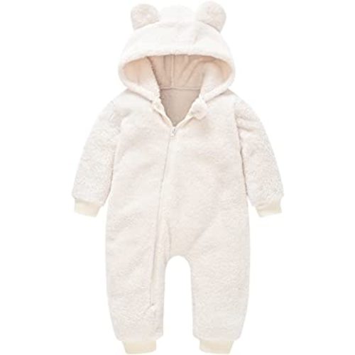 Baby Fleece Jumpsuits Infant Bear Ear Snowsuit Newborn Hooded Romper Warm Coat