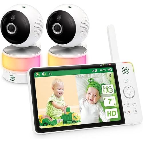 LeapFrog LF920-2HD 7" Split Screen Baby Monitor - Video Baby Monitor with 2 Cameras and Audio, Two-Way Talk, Color Night Vision, Night Light, 360° Pan & Tilt Temp&Humidity Sensor No WiFi