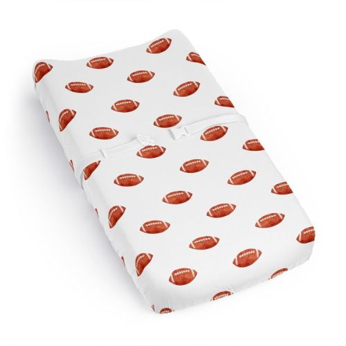 Sweet Jojo Designs Boy Changing Pad Sheet Football Brown and White