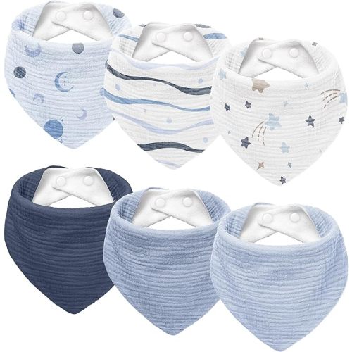 Susurration Muslin Baby Drool Bibs 6Pack Soft Triangular Adjustable Baby Bandana Bibs for Unisex Baby Girls & Boys