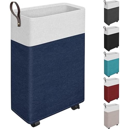 HomeHacks 50L Rolling Laundry Basket with Wheels, Collapsible & Waterproof Laundry Hamper, Mobile Clothes Hamper, Storage Laundry Bins with Handles for Laundry Room, Bedroom, Bathroom & Dorm, Blue