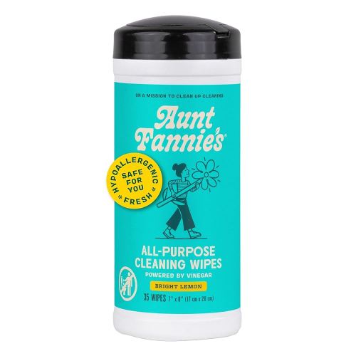 Aunt Fannie's Natural Cleaning Vinegar Wipes, Multipurpose Surface Cleaner, Bright Lemon Scent, 35 Count (Pack of 1)