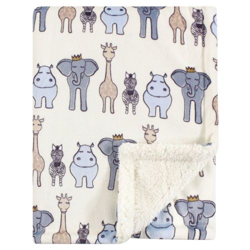 Hudson Baby Infant Boy Plush Blanket with Faux Shearling Back, Royal Safari, One Size