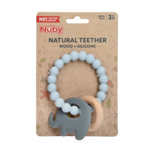 Nuby Silicone And Wood Teething Bracelet - Gray