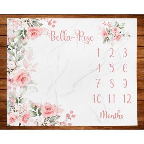 Floral Milestone Blanket Girl Pink Roses Baby Month Blanket Personalized Baby Girl Shower Gift Baby Nursery New Mom Gift with Marker PF01
