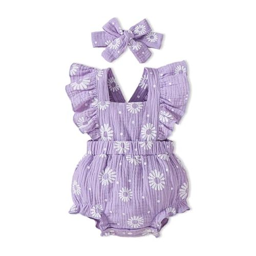Baby Girl Clothes Newborn Girl Outfit Ruffle Sleeve Romper Bodysuit Headband 0-18 Month 2PCS Summer