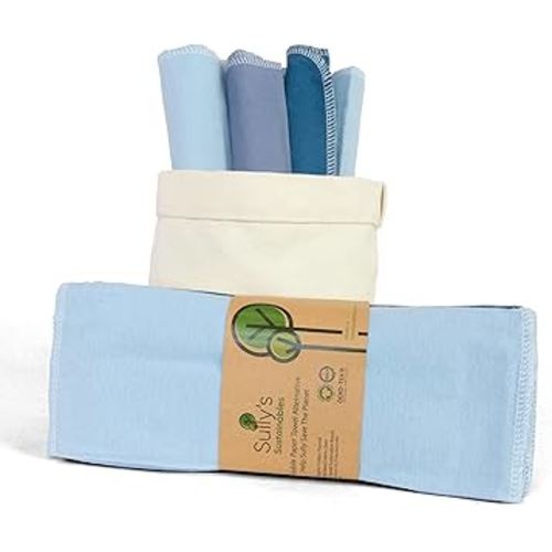 Sully's Sustainables 20 Pack Premium Reusable Paper Towels - 100% Organic Cotton Cloths - Super Absorbent, Durable, Washable and Easy to Store - Versatile and Presentable Eco-Friendly Towels (Blue)