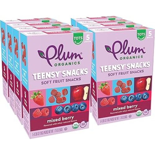 Plum Organics Teensy Snacks Soft Fruit Snacks - Mixed Berry - 5 Count (Pack of 8) - Organic Toddler Food Fruit Snacks