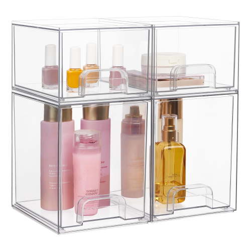 Vtopmart Stackable Storage Drawers Set of 4,Clear Plastic Organizer Bins for Makeup, Cosmetics, Beauty Supplies