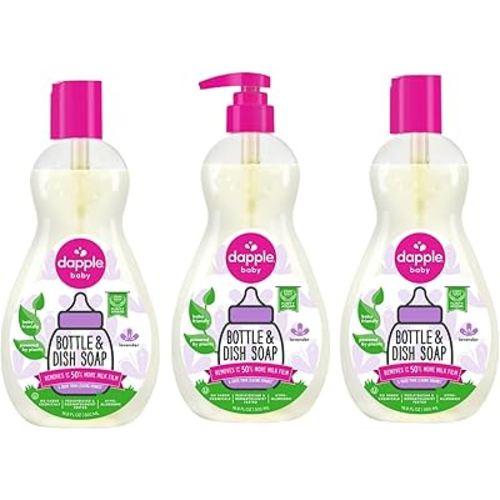 Dapple Baby Bottle Soap, Hypoallergenic Dish Soap for Baby Bottles, Powered by Plants, Lavender, 16.9 Fl Oz (Pack of 3)