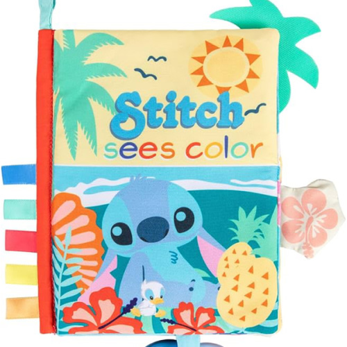 Disney Baby Lilo & Stitch Sees Color Soft Book, On-The-Go Sensory Books for Babies with Crinkle Pages, Ribbons, Rings, Stroller Hook