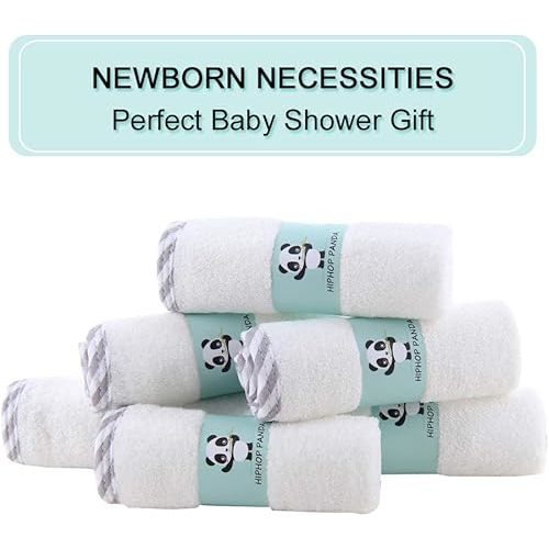HIPHOP PANDA Baby Washcloths, Rayon Made from Bamboo - 2 Layer Ultra Soft Absorbent Newborn Bath Face Towel - Reusable Baby Wipes for Delicate Skin - Gray Stripe, 6 Pack