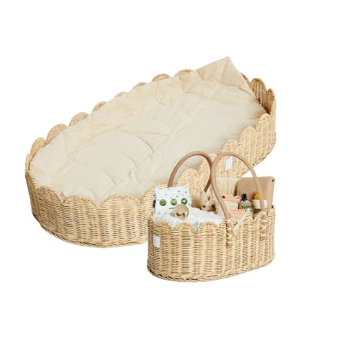 BEBE BASK Premium Nursery Bundle - Baby Changing Basket & Baby Diaper Caddy Organizer - Scalloped Baskets - Scalloped Edge